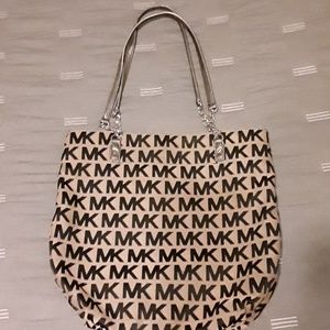 Monogram fabric canvas shoulder tote bag
